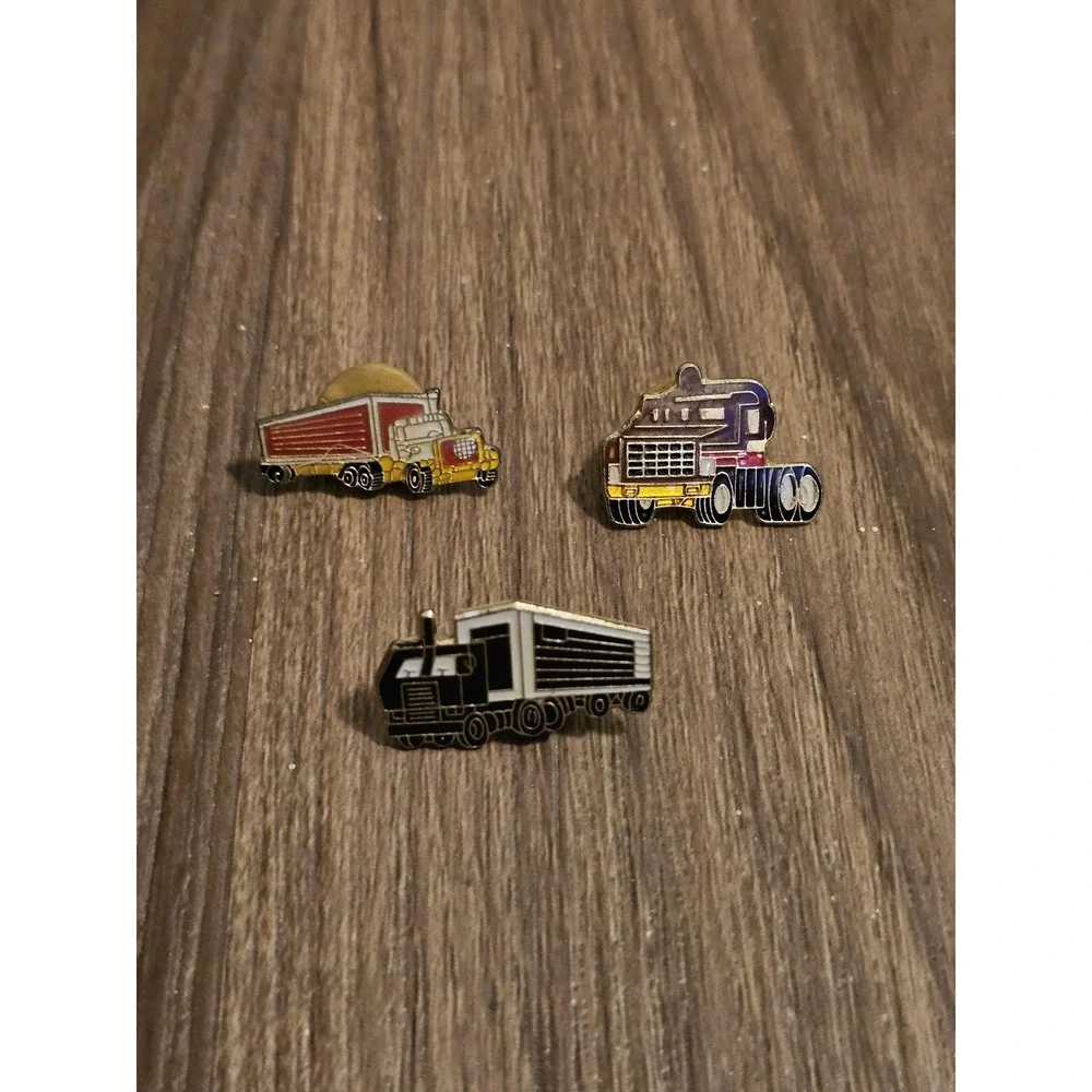 Lot 3 Semi Truck Enamel Lapel Pins Gold Tone Multi Color Vehicles Small